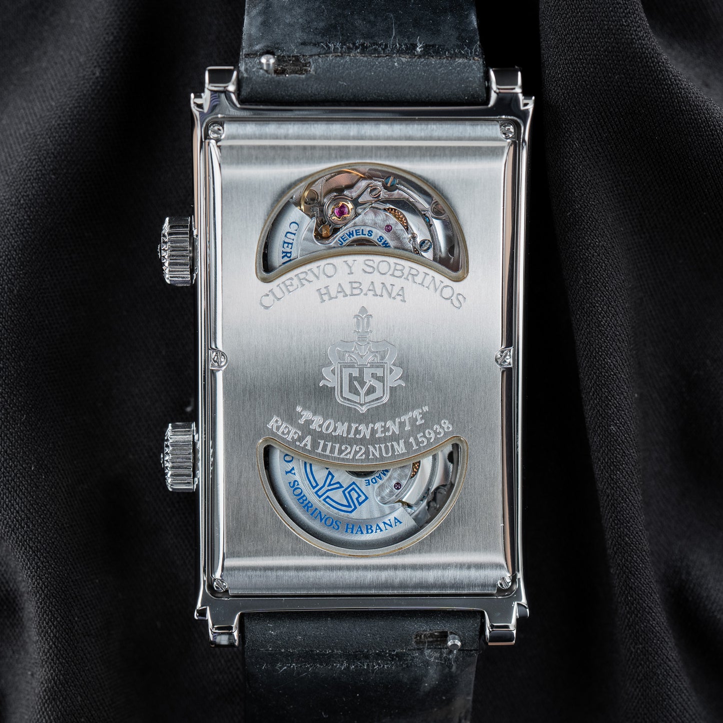 Cuervo y Sobrinos "Black Guilloché " Prominente Doble Tiempo