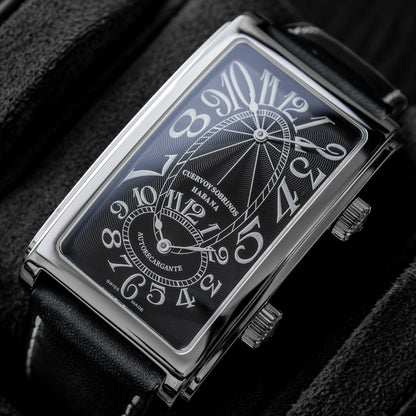 Cuervo y Sobrinos "Black Guilloché " Prominente Doble Tiempo