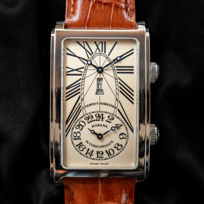 Cuervo y Sobrinos "Ivory Guilloché " Prominente Doble Tiempo